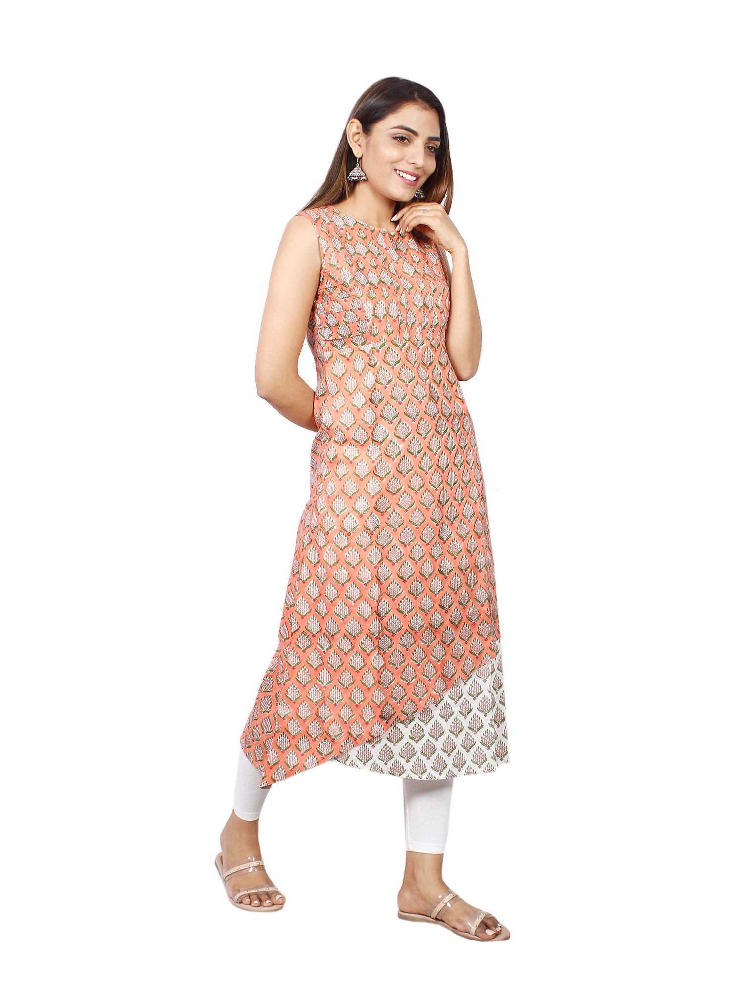 Bagru Hand Block Printed Flare Kurti with Palazzo - Detail