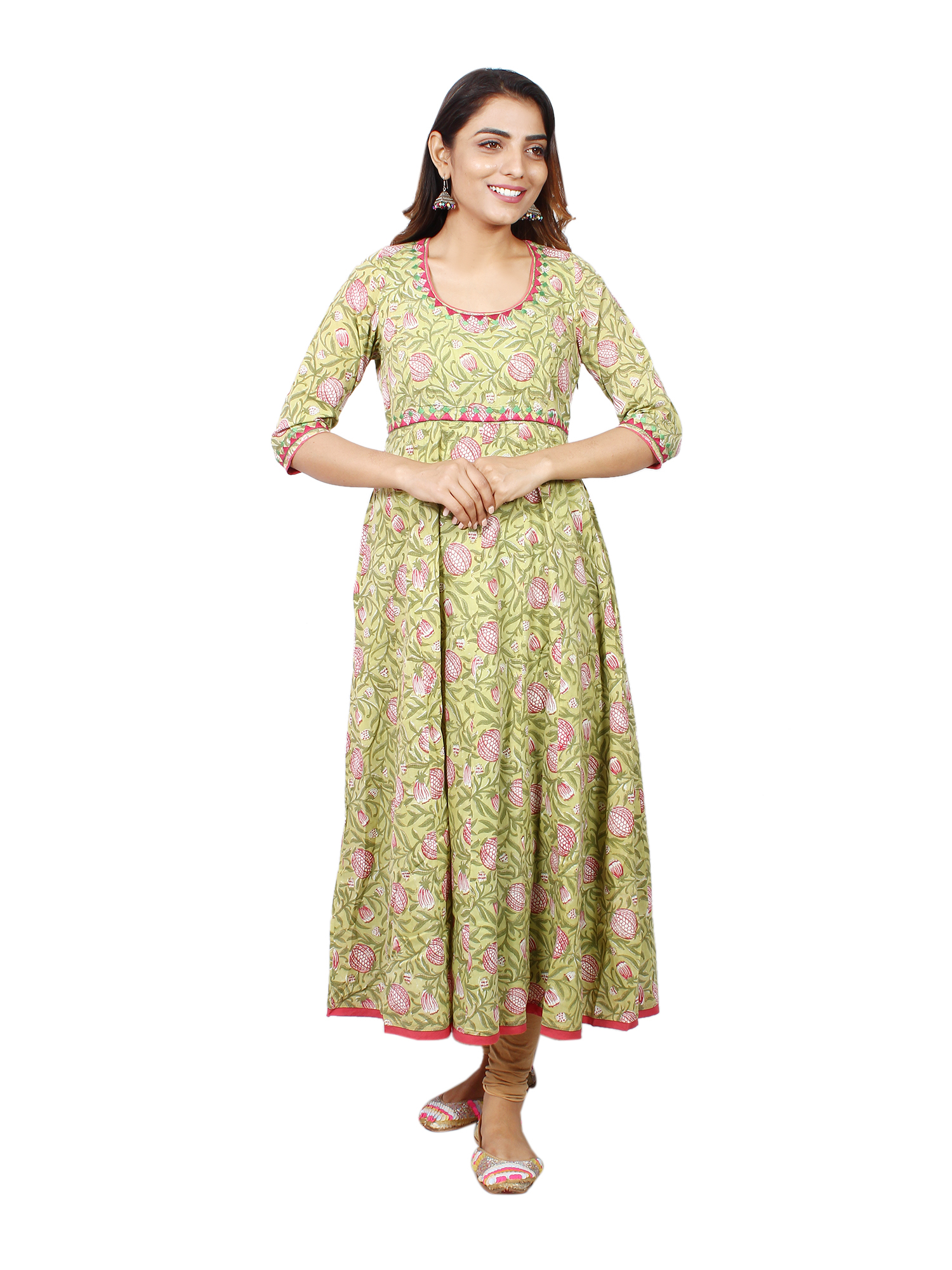 Hand Crafted Traditional Motif A-Line Jaipur Kurti
