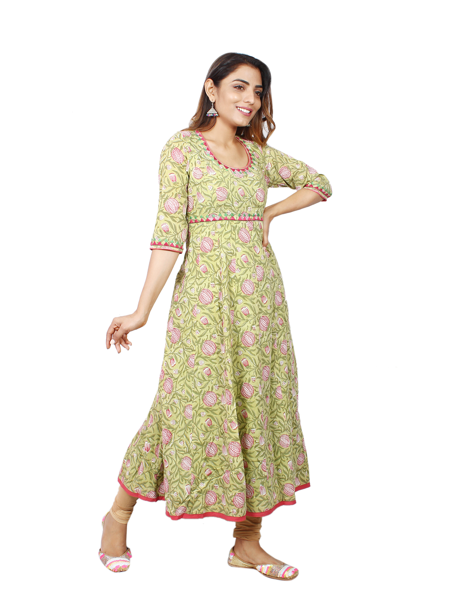 Hand Crafted Traditional Motif A-Line Jaipur Kurti - Detail