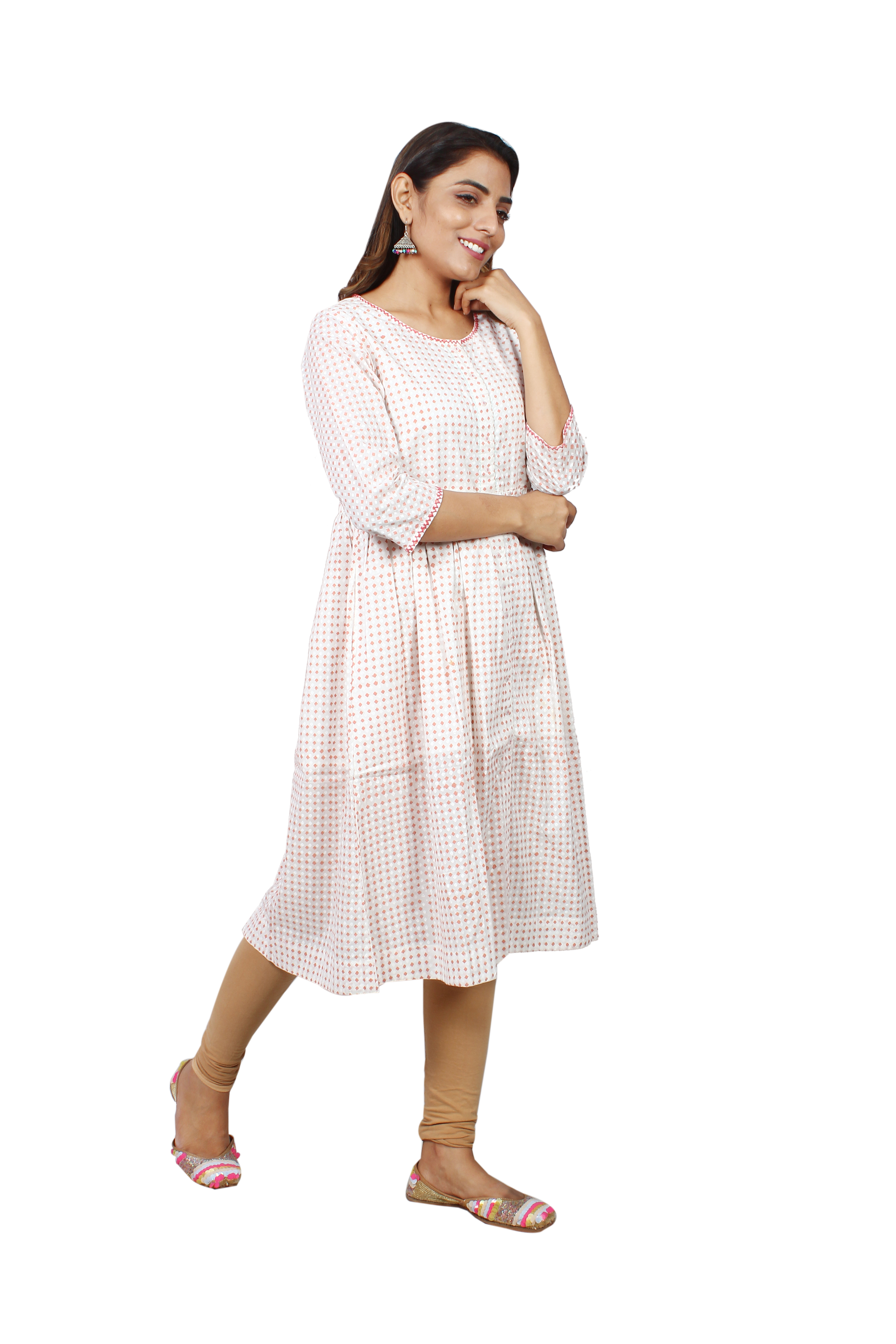 Kota Doria Border Printed Flare Suit Set - Detail