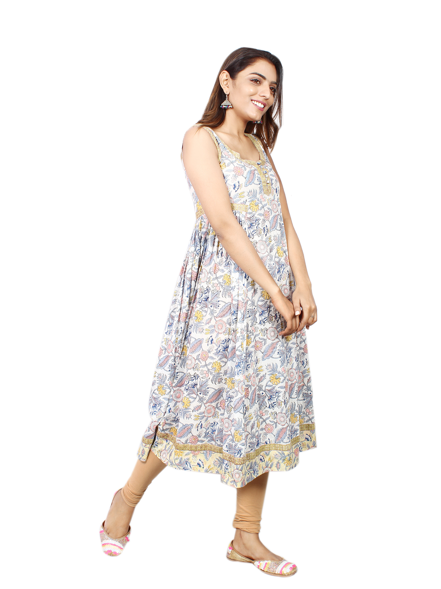 Royal Pink Rose Sanganeri Crafted Kurti Set - Detail