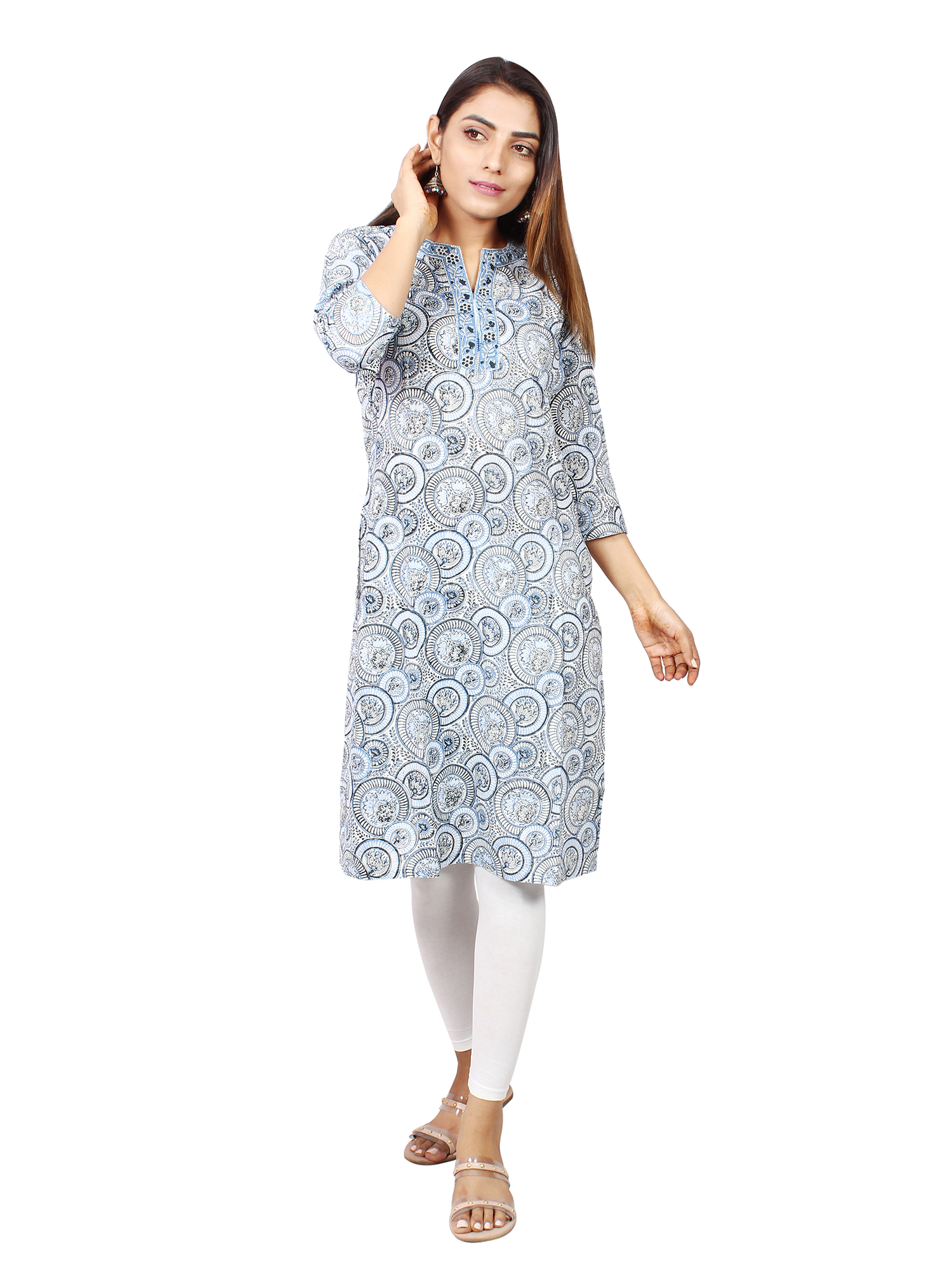 Sanganeri Indigo Floral Block Print Angrakha Anarkali Set