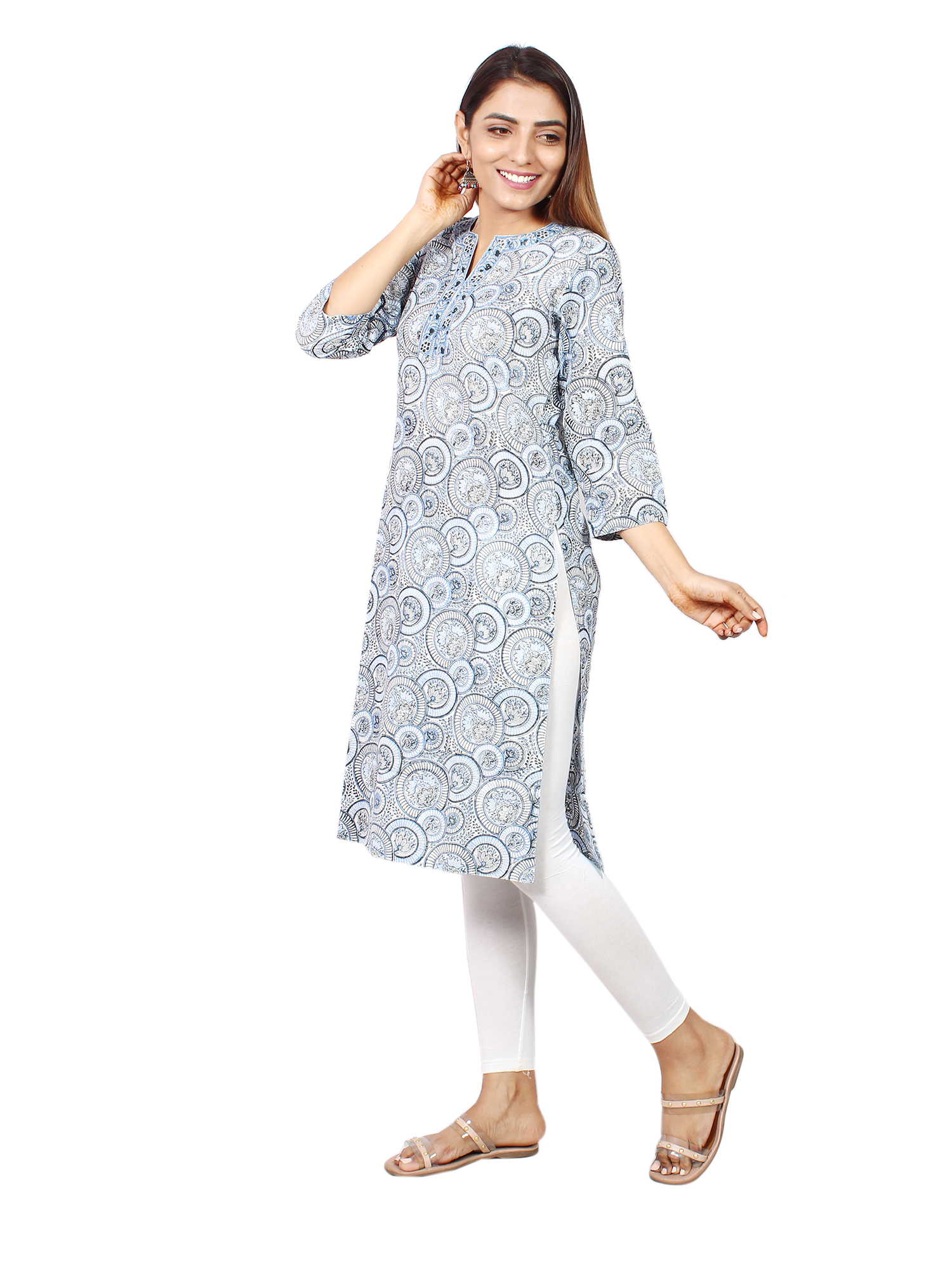 Sanganeri Indigo Floral Block Print Angrakha Anarkali Set - Detail