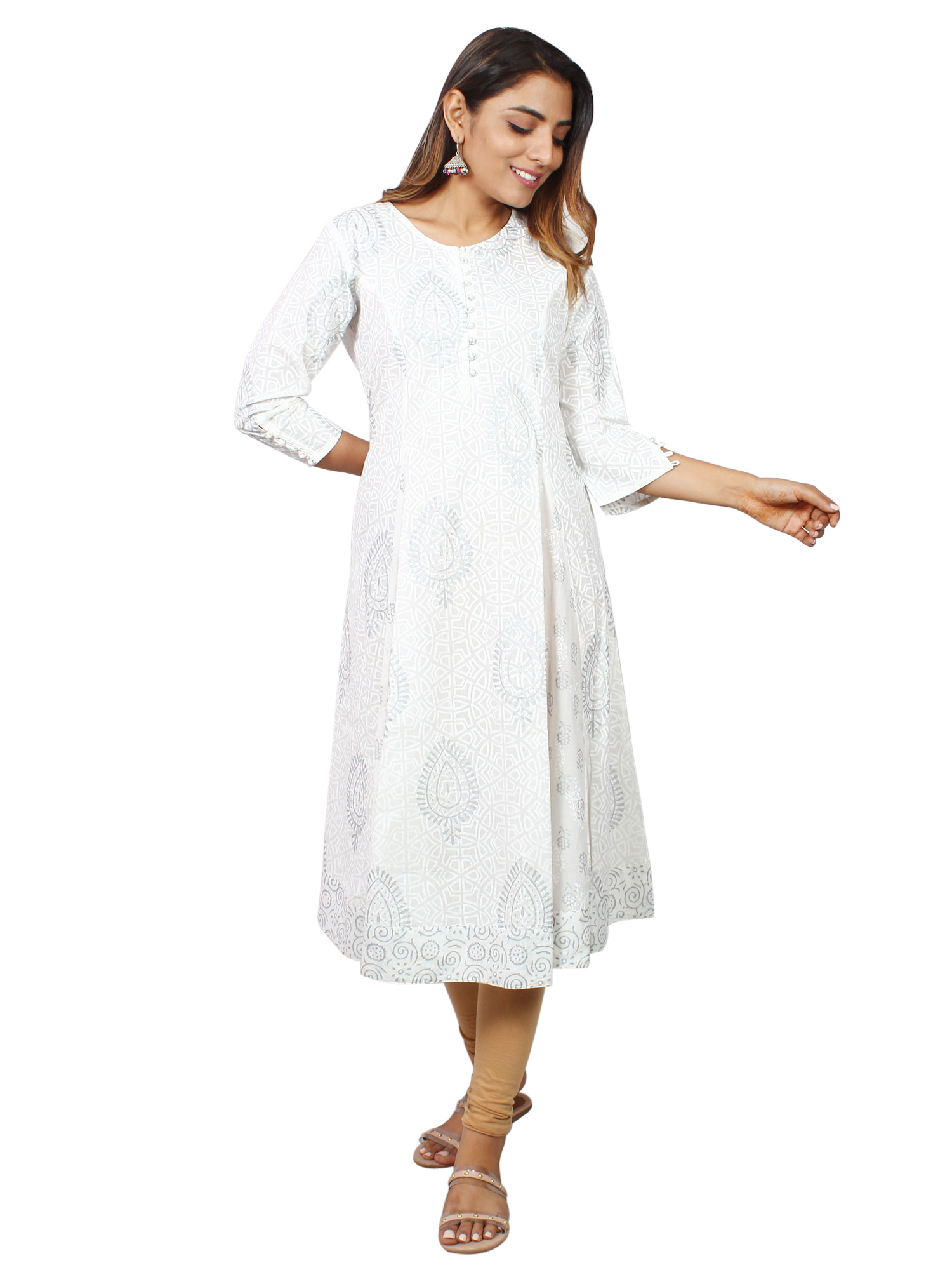 Pure Cotton Hand Block Printed Flared Anarkali
