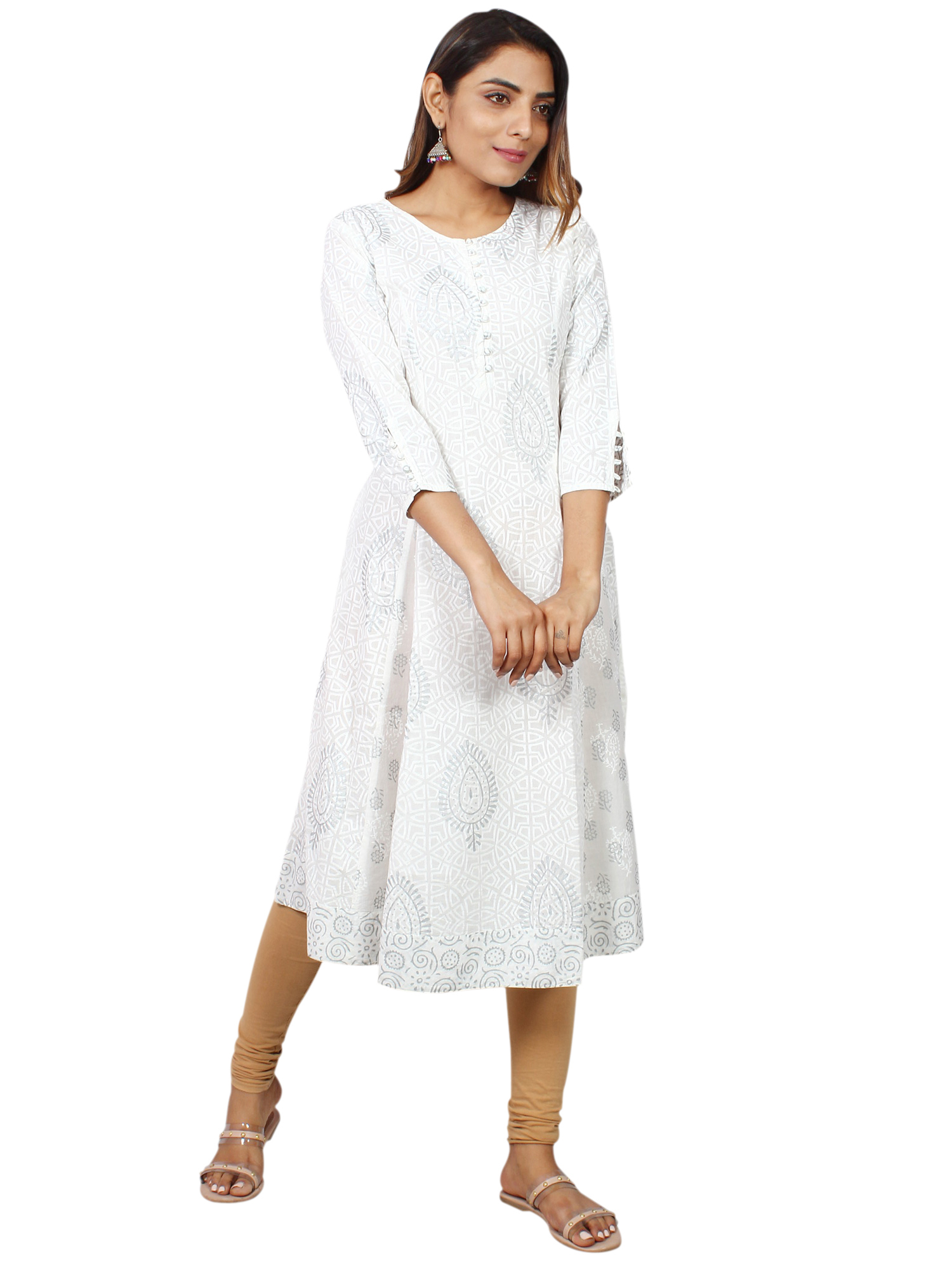 Pure Cotton Hand Block Printed Flared Anarkali - Detail