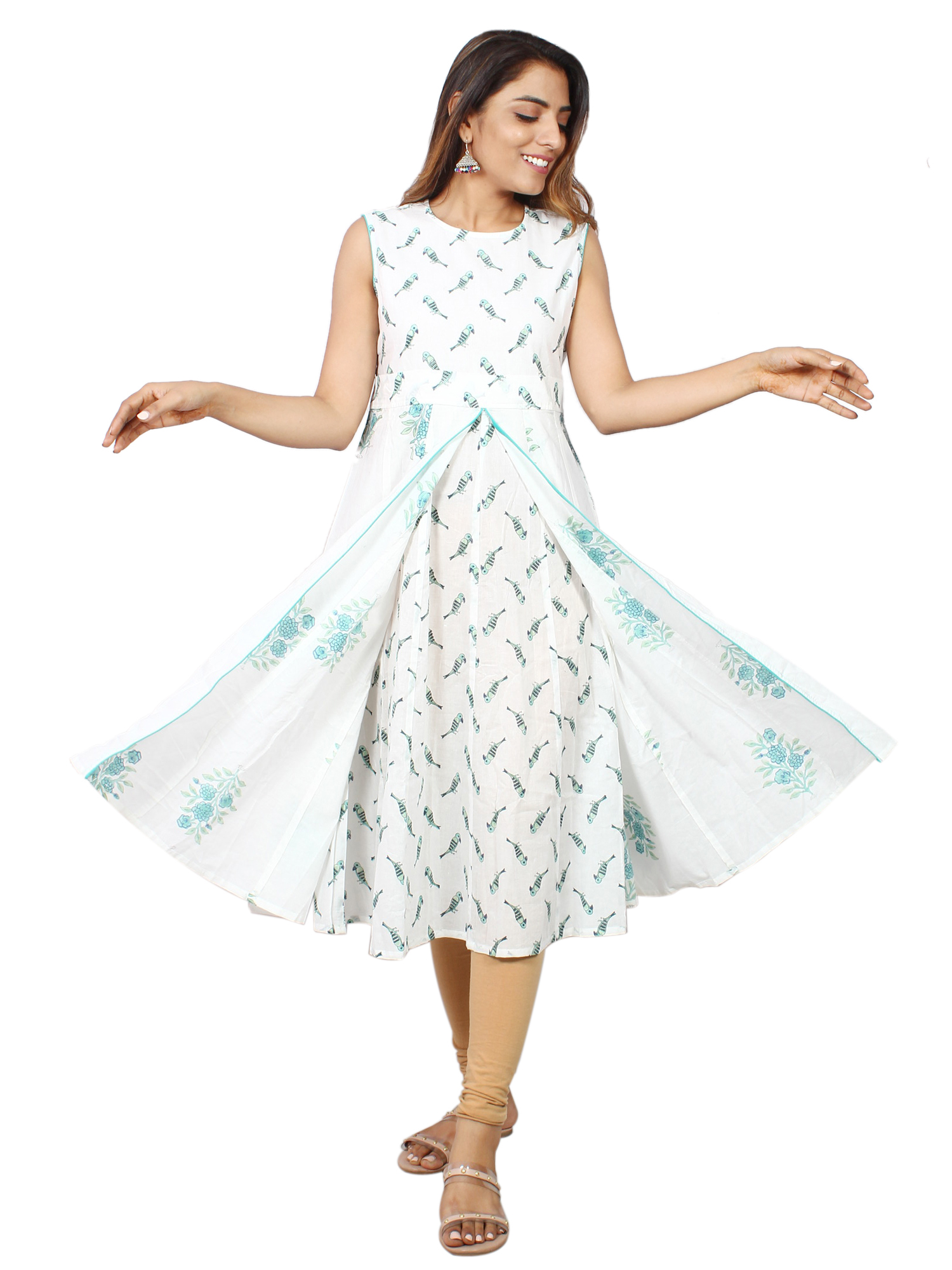 Mandarin Notch Collar Jaipur Print Daily Wear Kurti - Detail