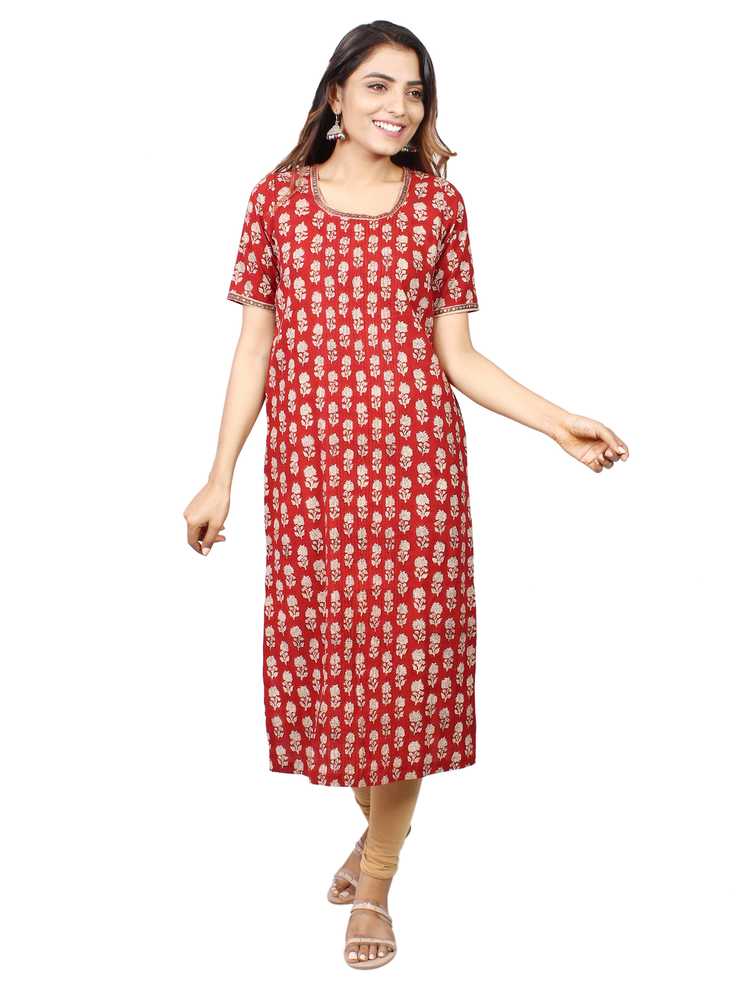 Hand Crafted Ajrakh Motif Rayon Anarkali Kurti