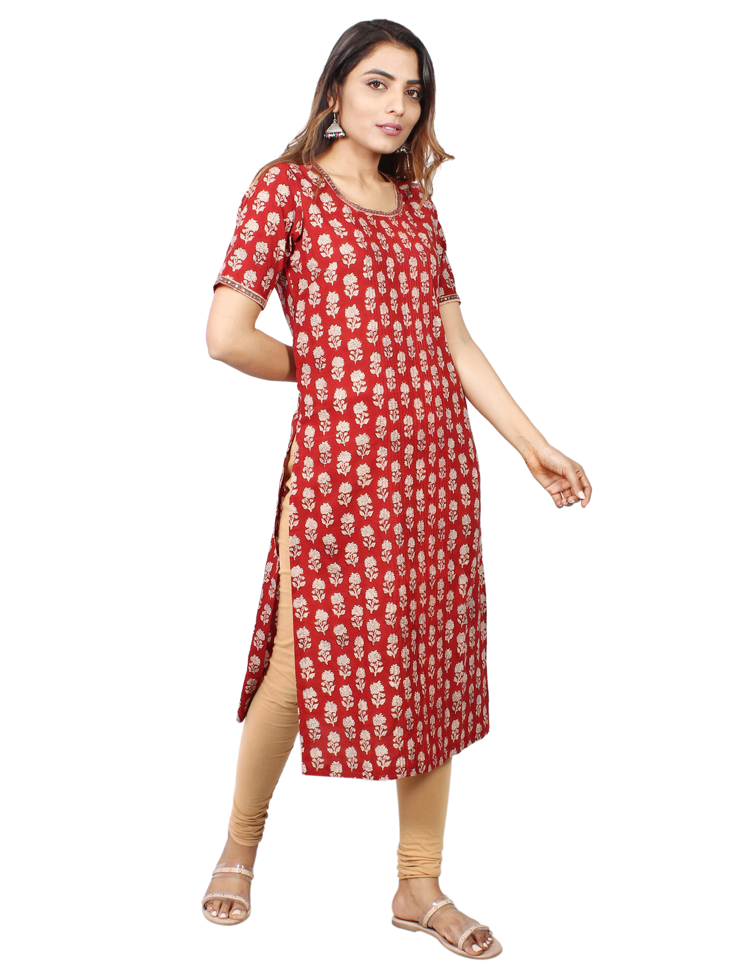Hand Crafted Ajrakh Motif Rayon Anarkali Kurti - Detail