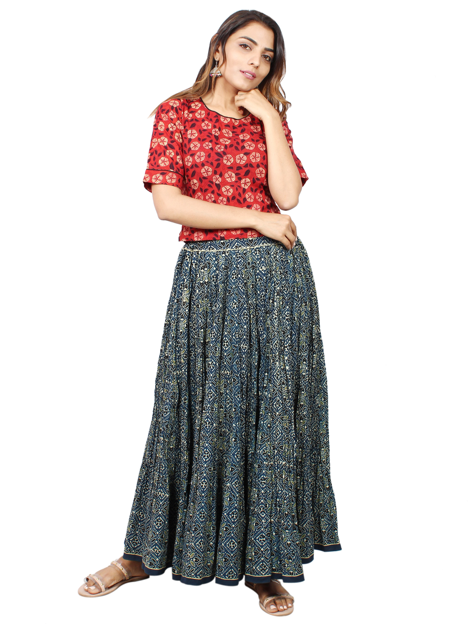 Festive Mirror Accent Hand Block Print Kurta Set - Detail