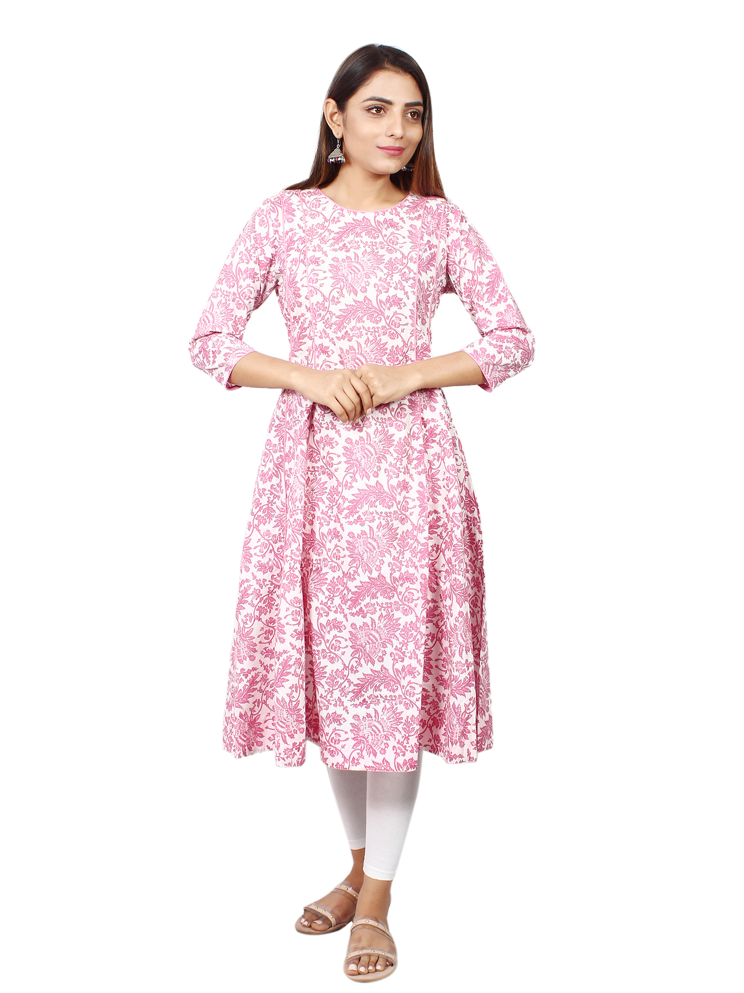 Traditional Floral Butti Printed Anarkali Ensemble - Detail