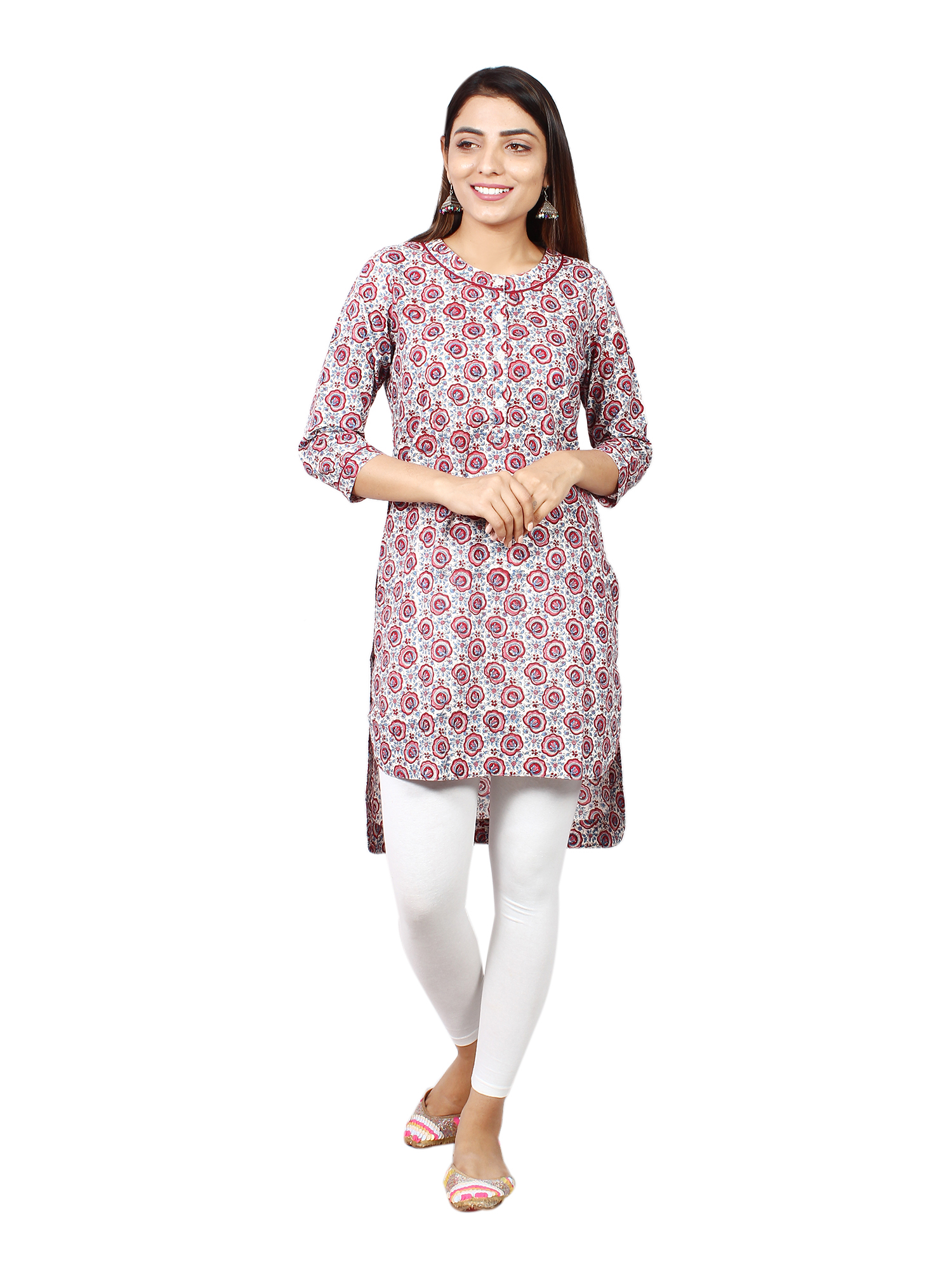 Hand Block Printed Notch Neck Straight Kurti