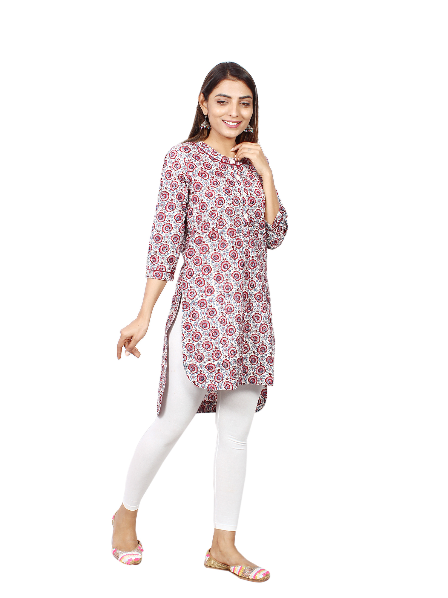 Hand Block Printed Notch Neck Straight Kurti - Detail